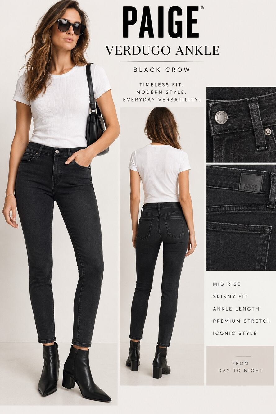 Model Off Duty Indie Sleaze PAIGE Verdugo Ankle Black Crow Skinny Jeans 26